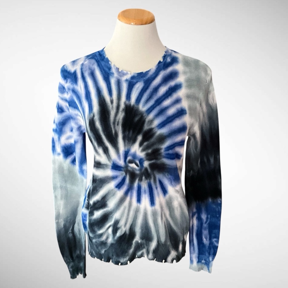 Fate Distressed Tie-Dye Long-Sleeve Pullover Sweater